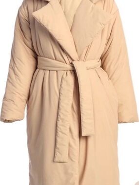 JLUXLABEL Beige Quilted Trench Coat with Self-Tie Belt